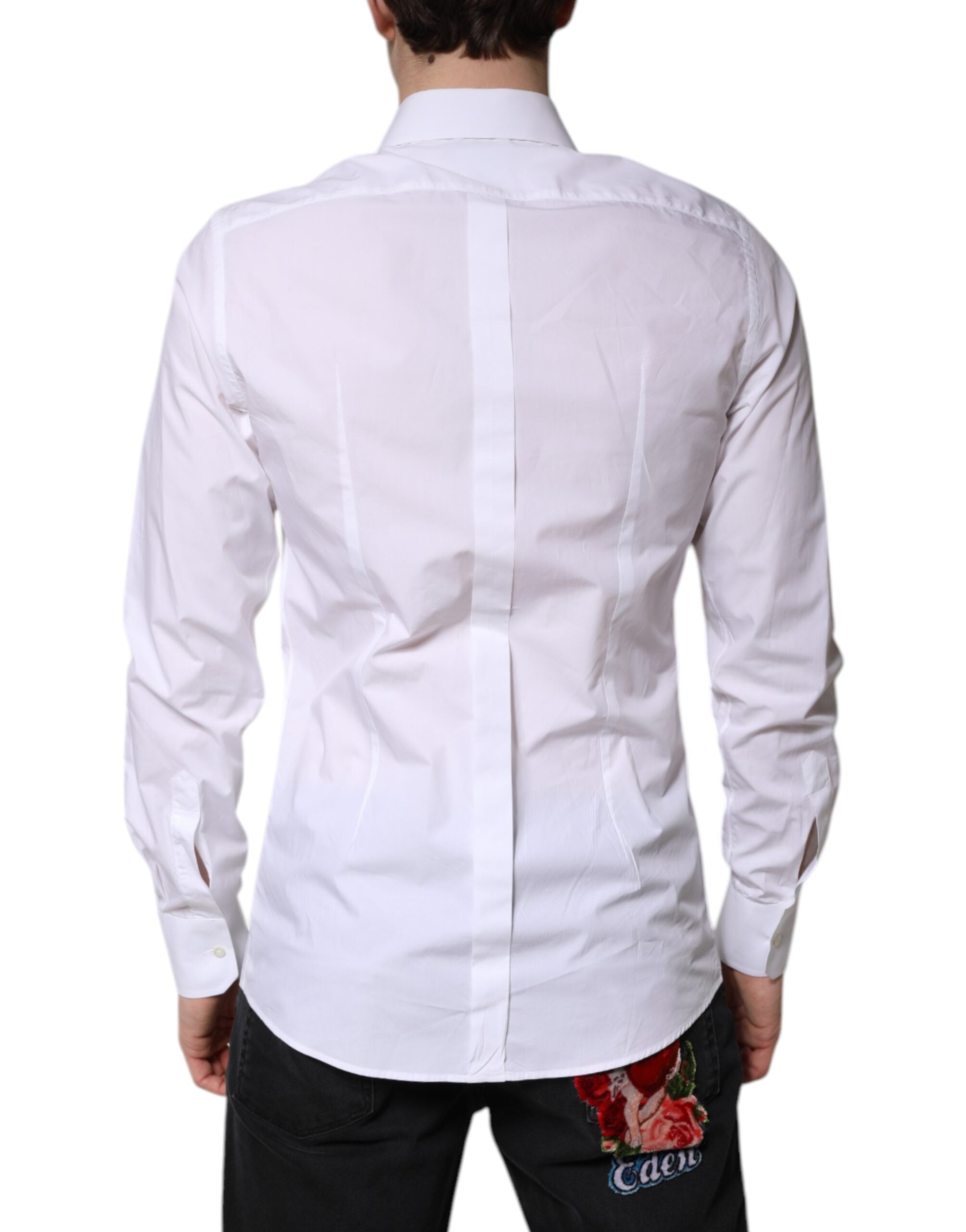 Dolce & Gabbana White Cotton Dress GOLD Formal Shirt